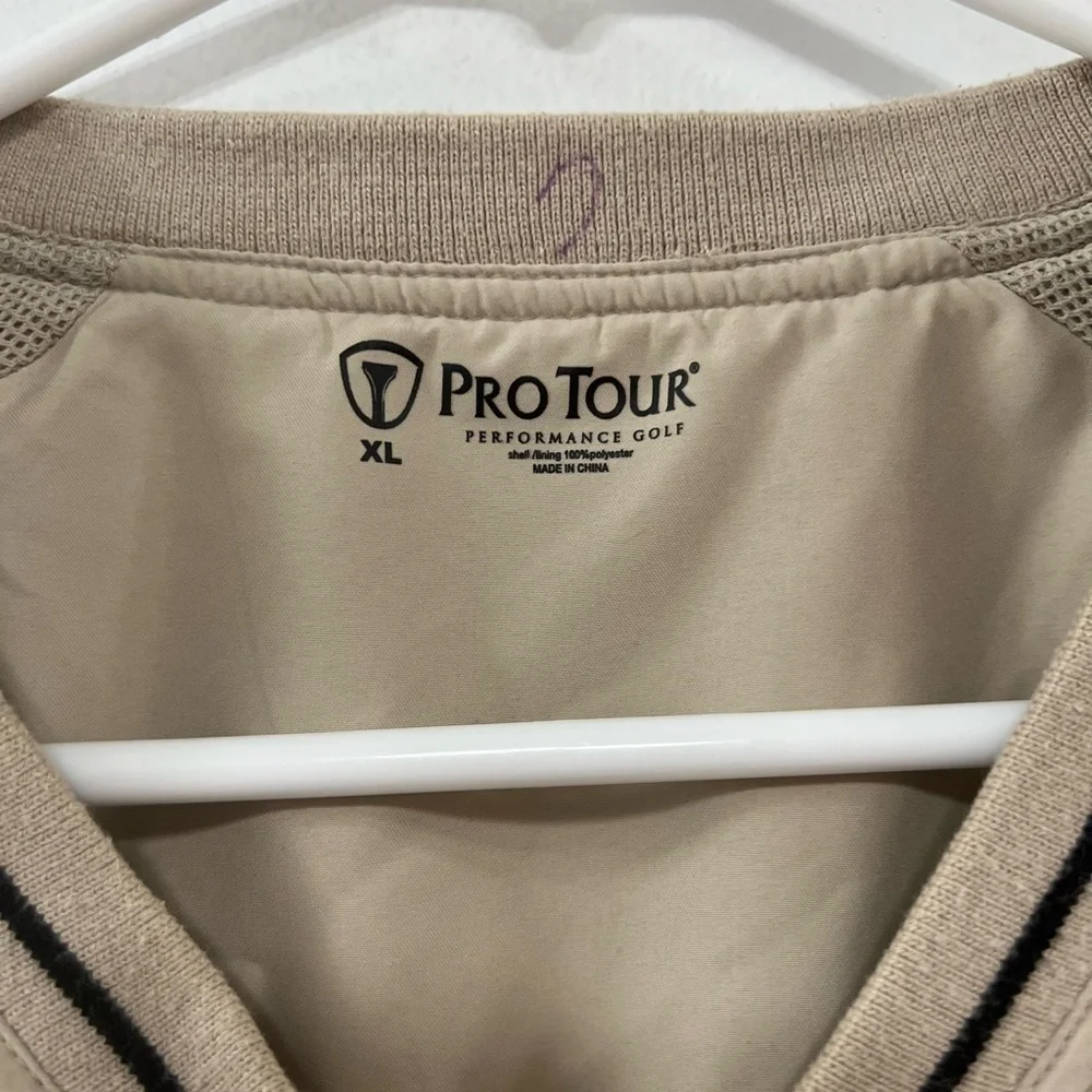 Men's Pro Tour Performance Golf Pullover Windbreaker Beige Color Size XL